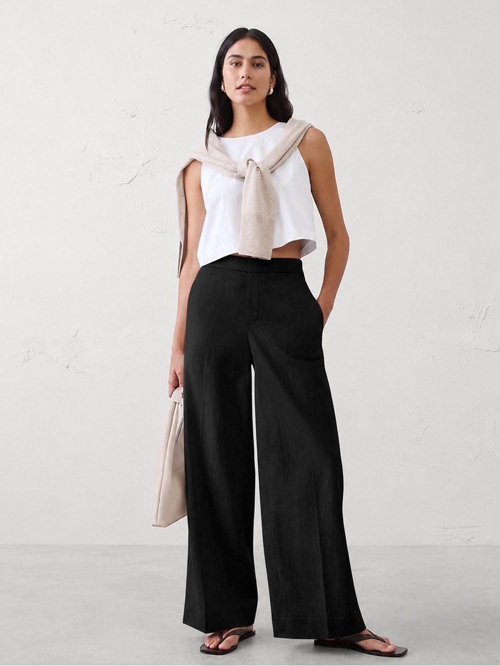 NWT! BANANA REPUBLIC BLACK HAYDEN WIDE LEG LINEN BLEND PULL ON PANT🖤
